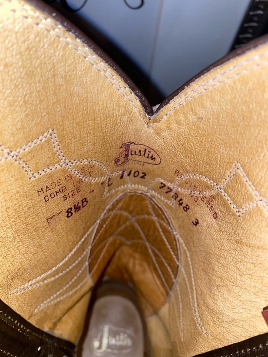 Vintage Justin Boots Brown Leather Western Cowboy Boots Size 8.5B Made In USA - Picture 12 of 15